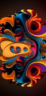 Vibrant abstract art wallpaper with swirling colors and intricate design.