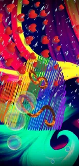 Vibrant abstract art wallpaper with flowing colors and dynamic patterns.