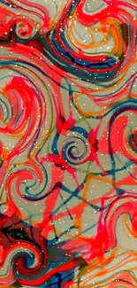 Vibrant abstract wallpaper with red swirls.