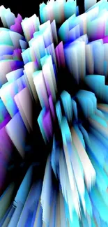 Dynamic 3D abstract wallpaper in blue and purple cubes.