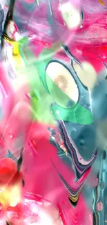 Vibrant abstract art wallpaper with pink, blue, and green fluid patterns.