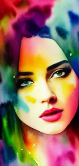 Abstract vibrant portrait with colorful hues blends in artistic mobile wallpaper.