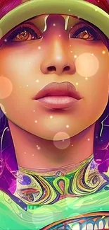 Vibrant abstract futuristic art with colorful portrait design.