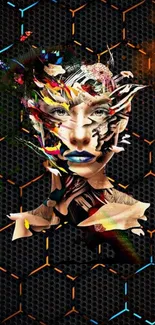 Vibrant abstract art wallpaper featuring a colorful digital face collage on a textured background.