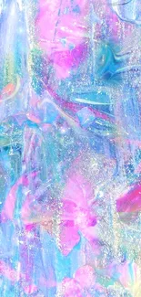 Vibrant abstract wallpaper with blues, pinks, and glittering effects.