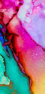 Vibrant watercolor abstract art with pink, blue, and yellow hues.