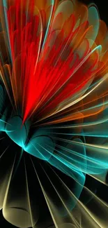 Vivid abstract art wallpaper with red and blue fluid shapes on black background.