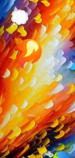 Vibrant abstract art wallpaper featuring fiery, swirling colors.