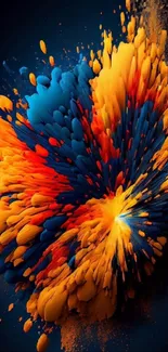 Vibrant abstract art wallpaper with bold orange, blue, and black colors.