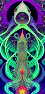 Vibrant neon abstract art wallpaper with psychedelic design.