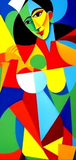 Colorful abstract art wallpaper with bold geometric design.