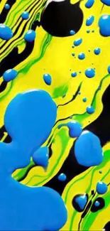 Abstract liquid wallpaper with dynamic blue and yellow colors