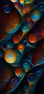 Colorful abstract art with neon circles.