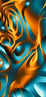 Vibrant abstract wallpaper with orange and blue swirls.