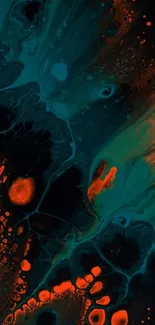 Vibrant abstract art wallpaper with teal and orange hues.
