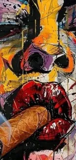 Vibrant abstract artwork of a face smoking