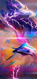 Vibrant abstract bird illustration with dynamic lighting and brushstrokes.