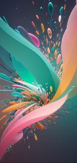 Vibrant abstract bloom with colorful swirls and dynamic shapes on a mobile wallpaper.