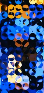 Abstract blue and orange circular pattern wallpaper.