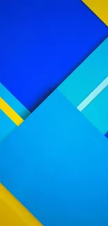 Vibrant abstract wallpaper with blue and yellow geometric design.