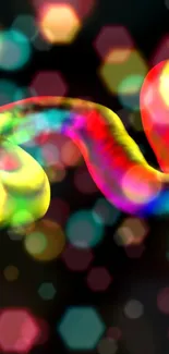 Abstract wallpaper with colorful bokeh and a vibrant twist on a black background.