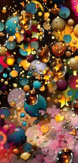 Vibrant abstract wallpaper with bubbles and stars.