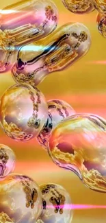 Vibrant bubbles on a golden backdrop.