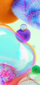 Abstract wallpaper with colorful bubbles and textures.