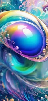 A colorful abstract bubble art with swirling patterns in blue tones.