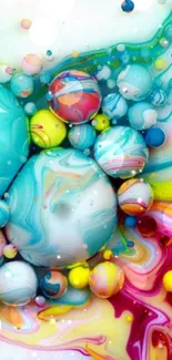 Vibrant abstract wallpaper with colorful bubbles and fluid art design.