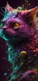 Vibrant abstract cat with colorful fantasy design.