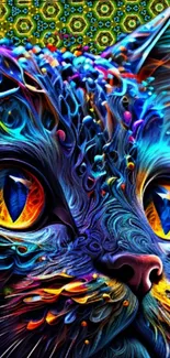 Abstract cat art wallpaper with vibrant colors and intricate details.