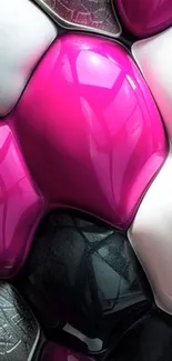 Colorful abstract cell-like design with pink, white, and gray hues.