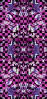 Vibrant abstract checkered pattern with pink accents