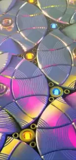 Vibrant abstract circles with neon colors on a wallpaper.