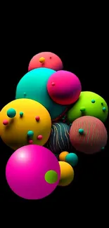 Colorful 3D spheres floating on a black background wallpaper.