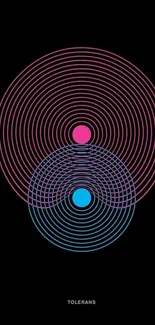 Abstract pink and blue circles on black background.