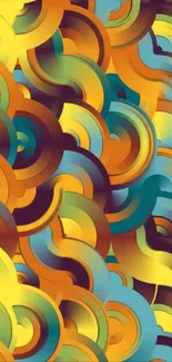 Vibrant abstract circular patterned wallpaper with bold colors.