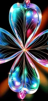 Colorful glowing abstract clover art design with vibrant hues on black background.