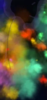 Colorful abstract wallpaper with vibrant neon bursts on black background.