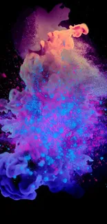 Vibrant abstract color explosion with purple and blue hues on a black background.