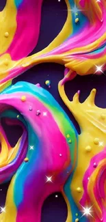 Vibrant neon abstract wallpaper with swirling colorful patterns.