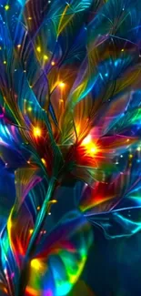 Vibrant abstract leaf with colorful, electric patterns.