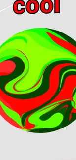 Vibrant abstract color sphere with green and red swirls.