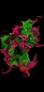 Vibrant green and pink abstract design on a black background.