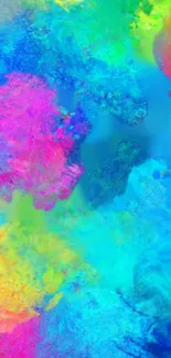 Vibrant abstract wallpaper with colorful splashes of blue, pink, green, and orange.