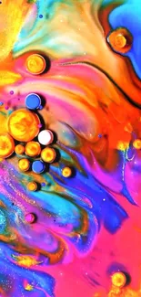 Vibrant abstract wallpaper with colorful swirls and bubbles.