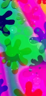 Vibrant abstract wallpaper with colorful splashes in pink and green hues.