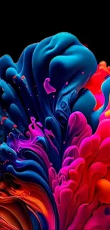 Vibrant abstract wallpaper with colorful fluid shapes on a dark background.