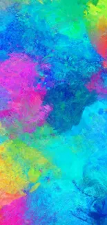 Vibrant abstract splash wallpaper with blue, pink, and green hues.